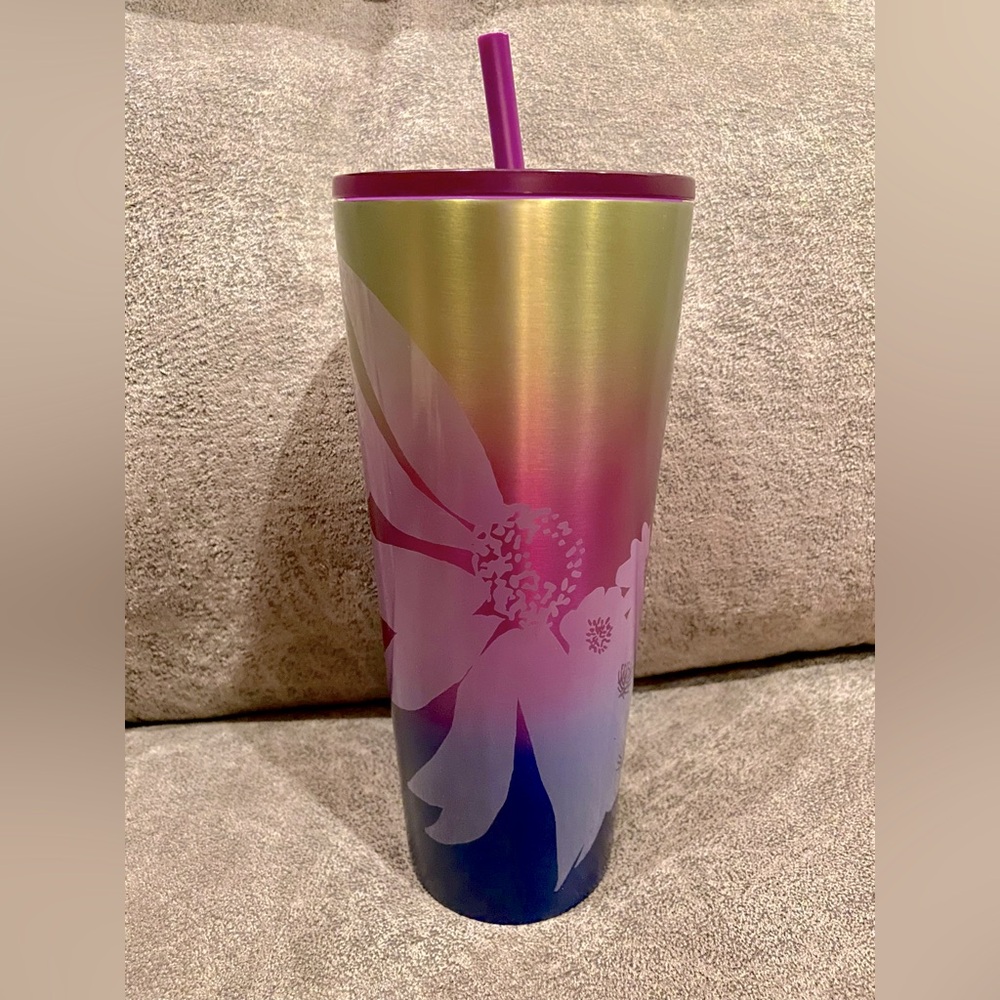 Starbucks Venti Cold Cup Stainless Steel Floral Gradient